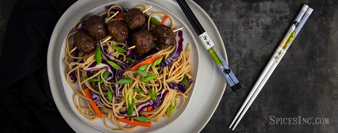 Glazed Meatballs with Soba Noodles