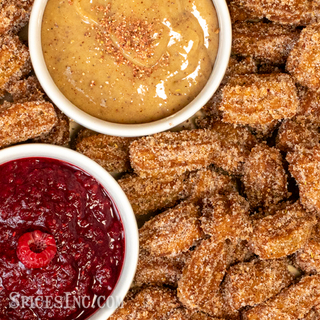 Raspberry Chipotle Churro Bites with Two Dipping Sauces