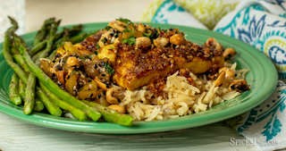 Spicy Chili Crisp Glazed Tofu over Coconut Rice