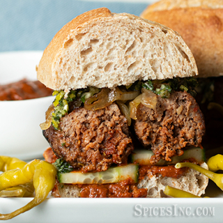 Merguez Sausage Sandwiches with Harissa Sauce and Mint Gremolata