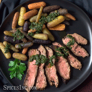 Flat Iron Steak and Carrots with Parsley Pesto