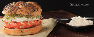 Grilled Salmon Burger with Horseradish Dressing