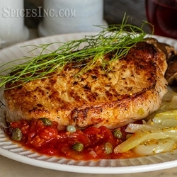 Brined Pork Chops with Poached Fennel