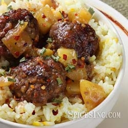 Spiced Caribbean Meatballs with Rice