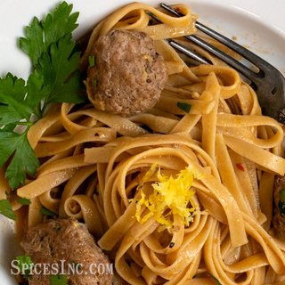Caramelized Onion Pasta and Turkey Meatballs