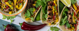 Grilled Tangerine Hibiscus  Mahi Mahi Tacos with Chile-lime Mango Slaw