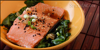 Salmon with Spinach in a Ginger and Soy Asian Broth