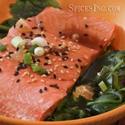 Salmon with Spinach in a Ginger and Soy Asian Broth